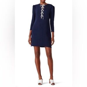 Shoshanna Navy Blue Nikki Lace-Up Shift Dress - Nautical Preppy Coastal - Size 6